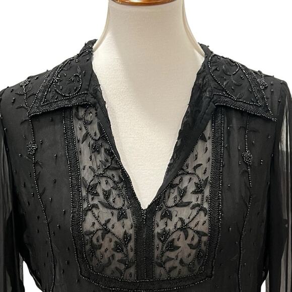 Vintage Womens Top 8 Y2K Blouse RARE Sheer Beaded Victorian 90s Elegant Boho - Picture 1 of 17